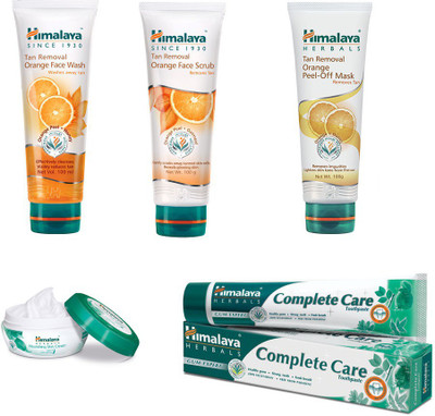 

Himalaya Tan Removal Orange Face Wash, Tan Removal Orange Face Scrub, Tan Removal Orange Peel Off Mask, Nourishing Skin Cream, Toothpaste(Set of)
