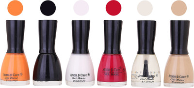 

Aroma Care Candy Long Stay Quick Dry Nail Polish Combo Set of 6 ( White, Maganta, Top Coat Shades) Light Orange, Black, White, Maganta, Top Coat, Skin(Pack of 6)