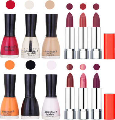 

Aroma Care Wholesale Rate Combo of Nail Polish and Rythm Lipstick 302(Set of 12)