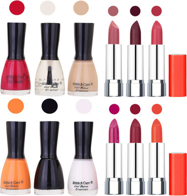 

Aroma Care Wholesale Rate Combo of Nail Polish and Rythm Lipstick 274(Set of 12)