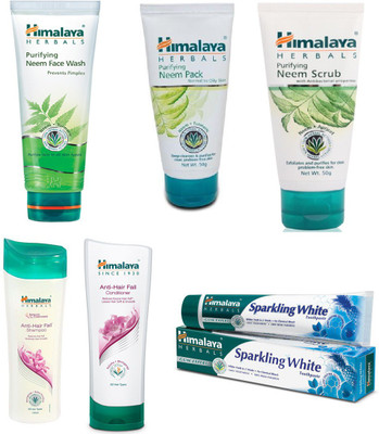 

Himalaya Purifying Neem Scrub Wash, Purifying Neem Face Wash, Purifying Neem Face Pack, Anti Hair Fall Conditioner, Anti Hair Fall Shampoo, Toothpaste(Set of)