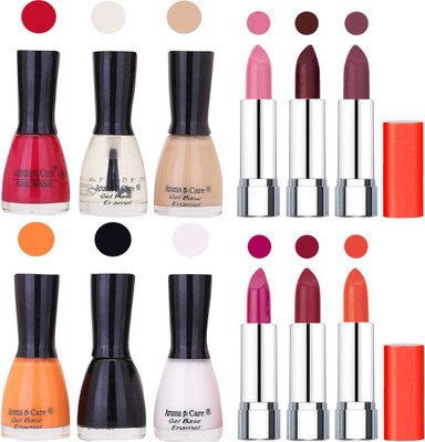 

Aroma Care Wholesale Rate Combo of Nail Polish and Rythm Lipstick 284(Set of 12)