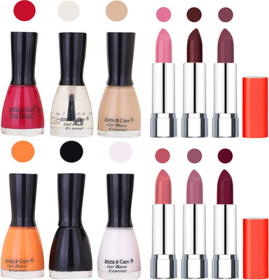 

Aroma Care Wholesale Rate Combo of Nail Polish and Rythm Lipstick 279(Set of 12)