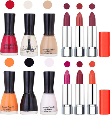 

Aroma Care Wholesale Rate Combo of Nail Polish and Rythm Lipstick 301(Set of 12)