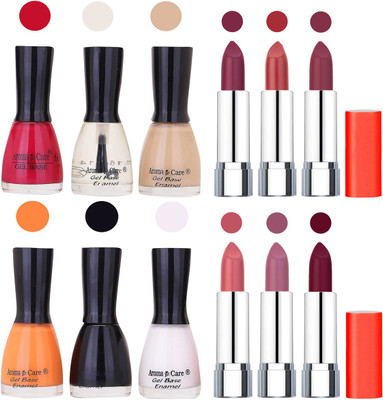 

Aroma Care Wholesale Rate Combo of Nail Polish and Rythm Lipstick 296(Set of 12)