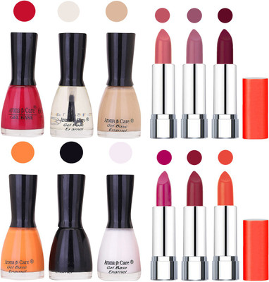 

Aroma Care Wholesale Rate Combo of Nail Polish and Rythm Lipstick 314(Set of 12)
