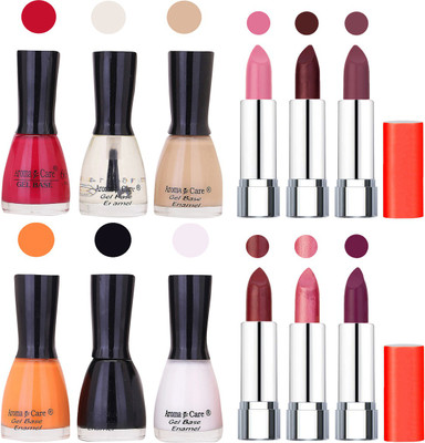 

Aroma Care Wholesale Rate Combo of Nail Polish and Rythm Lipstick 285(Set of 12)