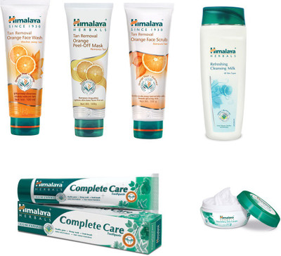 

Himalaya Tan Removal Orange Face Wash, Tan Removal Orange Peel Off Mask, Tan Removal Orange Face Scrub, Refreshing Cleansing Milk, Toothpaste, Nourishing Skin Cream(Set of)