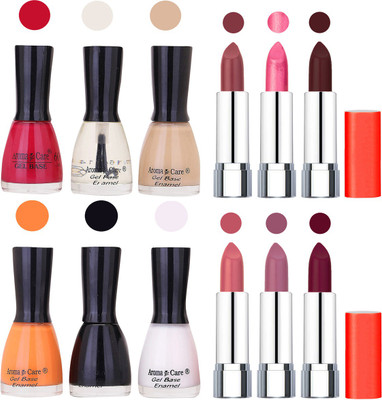 

Aroma Care Wholesale Rate Combo of Nail Polish and Rythm Lipstick 303(Set of 12)