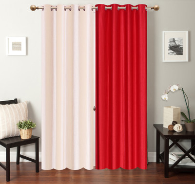 

Furnishing Zone 274 cm (9 ft) Polyester Long Door Curtain (Pack Of 2)(Plain, White, Peach), Peach;white