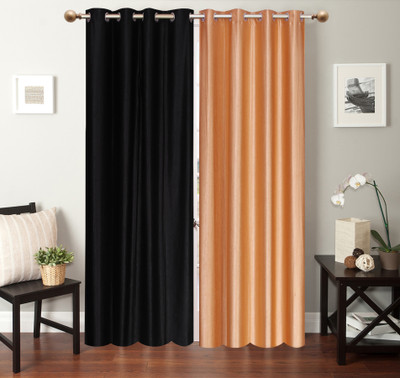 

Furnishing Zone 274 cm (9 ft) Polyester Long Door Curtain (Pack Of 2)(Plain, Black, Beige), Beige;black
