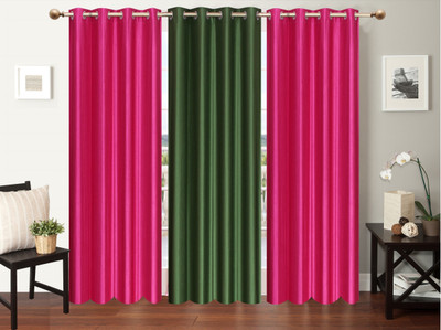 

Furnishing Zone 274 cm (9 ft) Polyester Long Door Curtain (Pack Of 3)(Plain, Pink, Green), Green;pink