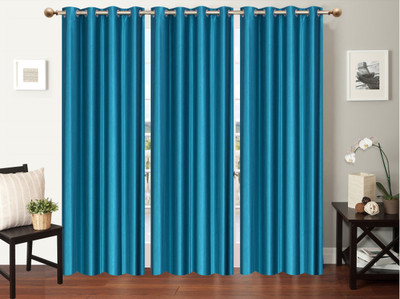 

Furnishing Zone 274 cm (9 ft) Polyester Long Door Curtain (Pack Of 3)(Plain, Blue)
