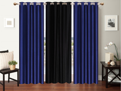 

Furnishing Zone 152 cm (5 ft) Polyester Window Curtain (Pack Of 3)(Plain, Blue, Black), Black;blue