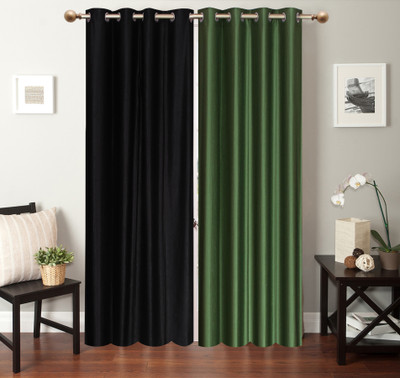 Furnishing Zone 213 cm (7 ft) Polyester Door Curtain (Pack Of 2)(Plain, Black, Green)