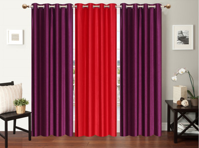

Furnishing Zone 152 cm (5 ft) Polyester Window Curtain (Pack Of 3)(Plain, Purple, Peach), Peach;purple