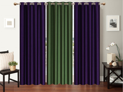 

Furnishing Zone 213 cm (7 ft) Polyester Door Curtain (Pack Of 3)(Plain, Purple, Green), Green;purple