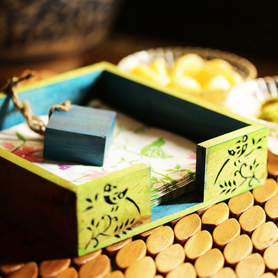 

ExclusiveLane 1 Compartments Steam Beech Wood Napkin Holder(Green & Blue)