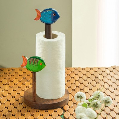 

ExclusiveLane 1 Compartments Wood Napkin Holder(NAPKIN HOLDER: Brown, FISHES: Multicoloured)