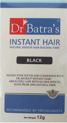 

Dr. Batra's Instant Hair Natural Keratin Hair-Building Fibre Black Instant Hair Natural Keratin Hair-Building Fibre Black Lasts till the following hair wash. Hair Volumizer Hair-growth Treatment(12 g)