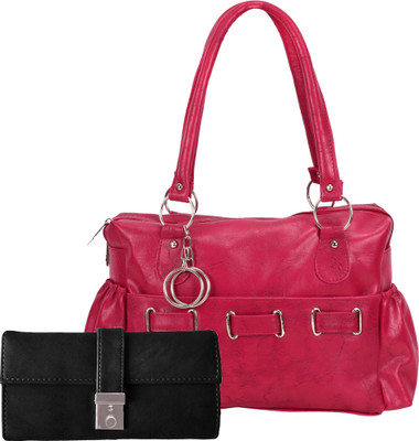 

Lady bar Shoulder Bag(Pink, Black), Black;pink
