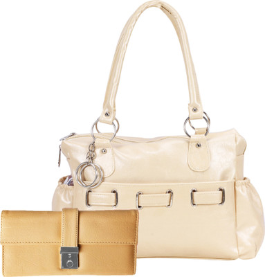 

Lady bar Shoulder Bag(White, Beige), Beige;white