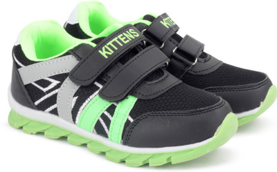 

KITTENS Boys Velcro Running Shoes(Black, Black / green