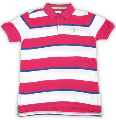 

US Polo Kids Boys Striped Cotton T Shirt(Pink, Pack of 1, Me pink