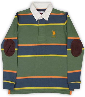 

US Polo Kids Boys Striped Cotton T Shirt(Multicolor, Pack of 1, Turq