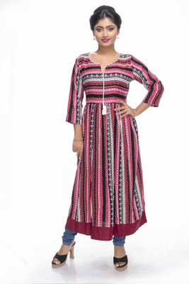 NAVRACHNA Women Printed Straight Kurta(Pink)