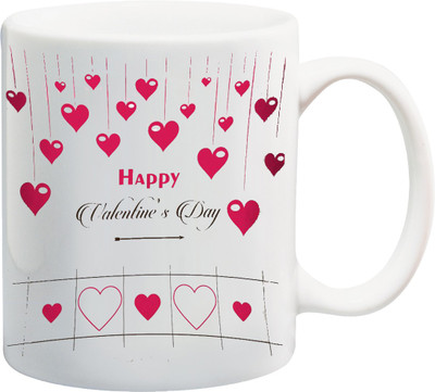 

ME&YOU Happy Valentine's Day With Heart Printed Ceramic Mug(325 ml), Multicolor