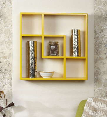 

La Stella Yellow Square Wooden, MDF Wall Shelf(Number of Shelves - 6)