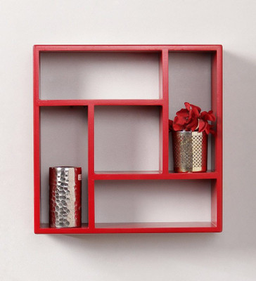 

La Stella Red Square Wooden, MDF Wall Shelf(Number of Shelves - 6, Red)