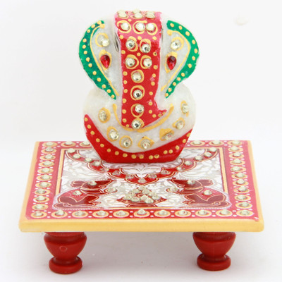 Shining Wings Chowki Ganesh Showpiece - 10 cm(Marble, Multicolor) available at flipkart for Rs.140