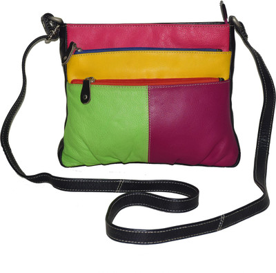 

Shankar Produce Girls Casual Multicolor Genuine Leather Sling Bag