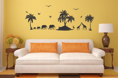 Asmi Collections 190 cm Animals in a Jungle in Evening Removable Sticker(Pack of 1)