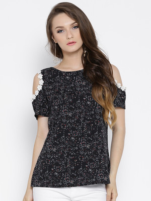 rare Casual Short Sleeve Printed Women Dark Blue Top