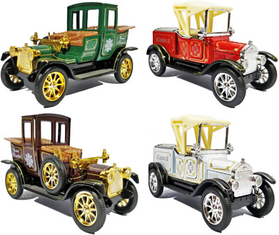 Jack Royal 4 Combo set of Die cast Antique cars(Maroon, Red, Green, White), Green;maroon;red;white
