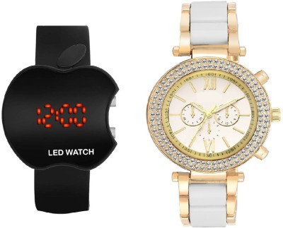 COSMIC PARTY WEAR RHINESTONE STUDDED GENEVA LADIES WATCH WITH BLK APPLE LED BOYS WATCH cheap and affordable Watch  - For Men & Women   Watches  (COSMIC)