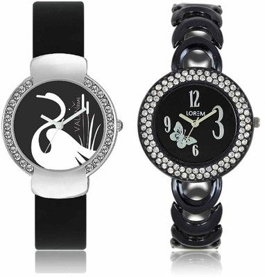 

VALENTIME LR201VT21 New Fancy Diamond Studded Black Metal-Plastic Belt Exclusive Fashion Best Offer Branded Combo Beutiful Hand Watch - For Girls