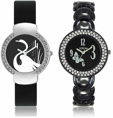 VALENTIME LR201VT21 New Fancy Diamond Studded Black Metal-Plastic Belt Exclusive Fashion Best Offer Branded Combo Beutiful Hand Watch  - For Girls   Watches  (Valentime)