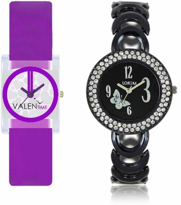 VALENTIME LR201VT7 New Fancy Diamond Studded Black Metal-Plastic Belt Exclusive Fashion Best Offer Branded Combo Beutiful Hand Watch  - For Girls   Watches  (Valentime)