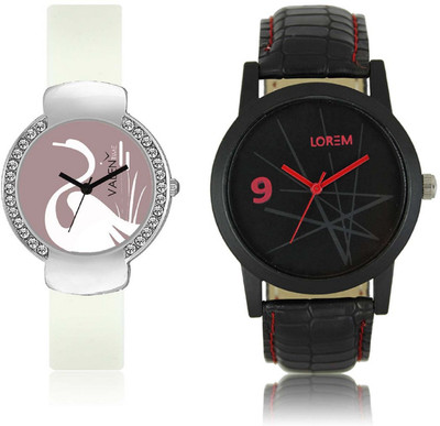 

VALENTIME LR8VT26 New Stylish Rich Look Red Leather-Plastic Belt Exclusive Fashion Best Offer Branded Combo Couple Hand Watch - For Boys