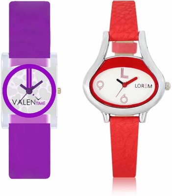 VALENTIME LR206VT7 New Ovel Stylish Red Leather-Plastic Belt Exclusive Fashion Best Offer Branded Combo Beutiful Hand Watch  - For Girls   Watches  (Valentime)
