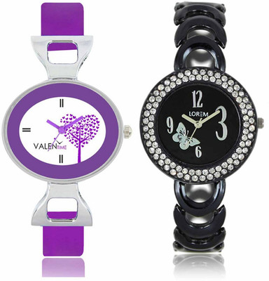 

VALENTIME LR201VT28 New Fancy Diamond Studded Black Metal-Plastic Belt Exclusive Fashion Best Offer Branded Combo Beutiful Hand Watch - For Girls
