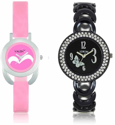 VALENTIME LR201VT18 New Fancy Diamond Studded Black Metal-Plastic Belt Exclusive Fashion Best Offer Branded Combo Beutiful Hand Watch  - For Girls   Watches  (Valentime)