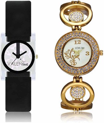 View VALENTIME LR204VT6 New Stylish Attractive Diamond Studded Metal-Plastic Belt Exclusive Fashion Best Offer Branded Combo Beutiful Hand Watch  - For Girls Wrist Watches Price Online(Valentime)