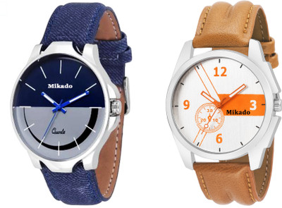 

Mikado High quality quartz machine and genuine leather strap watch combo for men Watch - For Boys