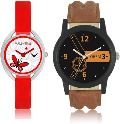 

VALENTIME LR1VT4 New Stylish Chronograph Pattern Leather-Plastic Belt Exclusive Fashion Best Offer Branded Combo Couple Hand Watch - For Boys