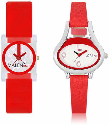 View VALENTIME LR206VT9 New Ovel Stylish Red Leather-Plastic Belt Exclusive Fashion Best Offer Branded Combo Beutiful Hand Watch  - For Girls Wrist Watches Price Online(Valentime)